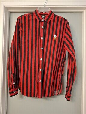Disney X Forever 21 Red & Black Stripe Donald Duck Button Up Shirt